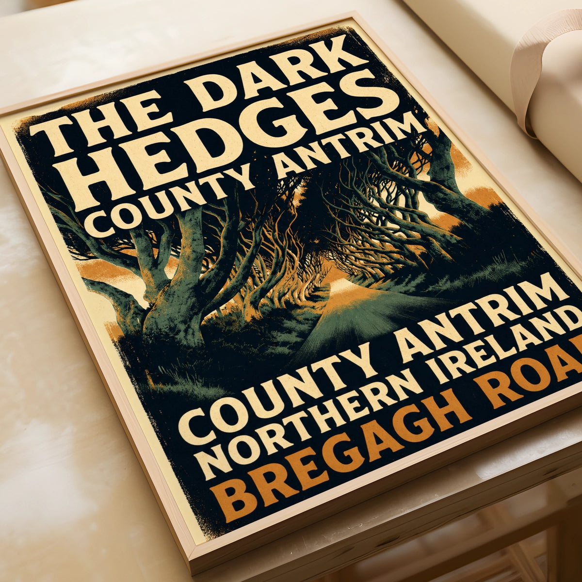 Dark Hedges Poster, County Antrim Northern Ireland, Bregagh Road Vintage Travel Art Print