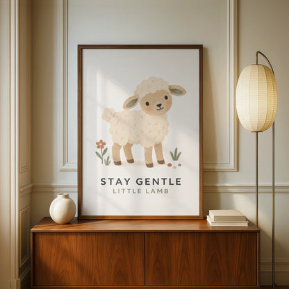 Stay Gentle Little Lamb Nursery Poster, Cute Sheep Wall Art, Baby Room Print