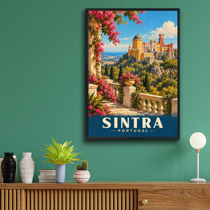 Sintra Portugal Travel Poster, Pena Palace Wall Art, Vintage Style Print, Europe