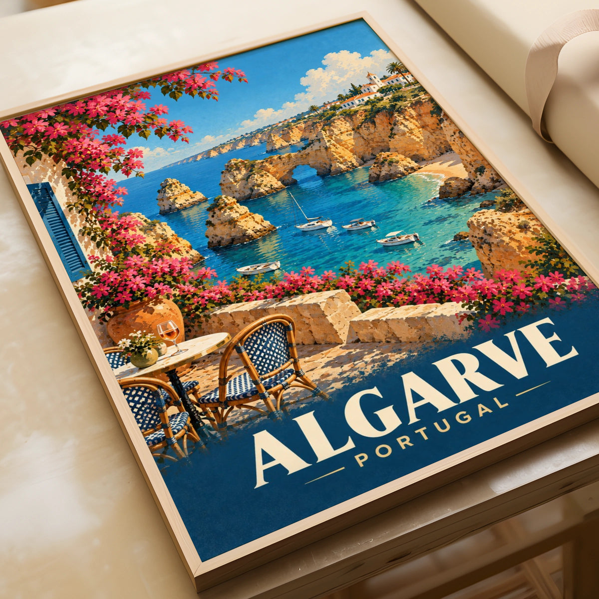Algarve Portugal Travel Poster, Vintage Coastal Wall Art, Mediterranean Print