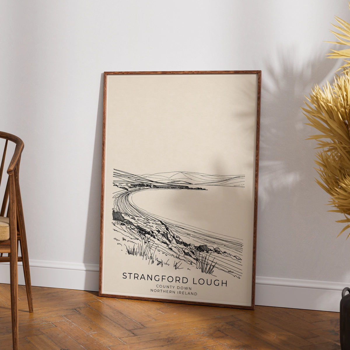 Strangford Lough Poster, County Down Northern Ireland Wall Art, Line Drawing Print