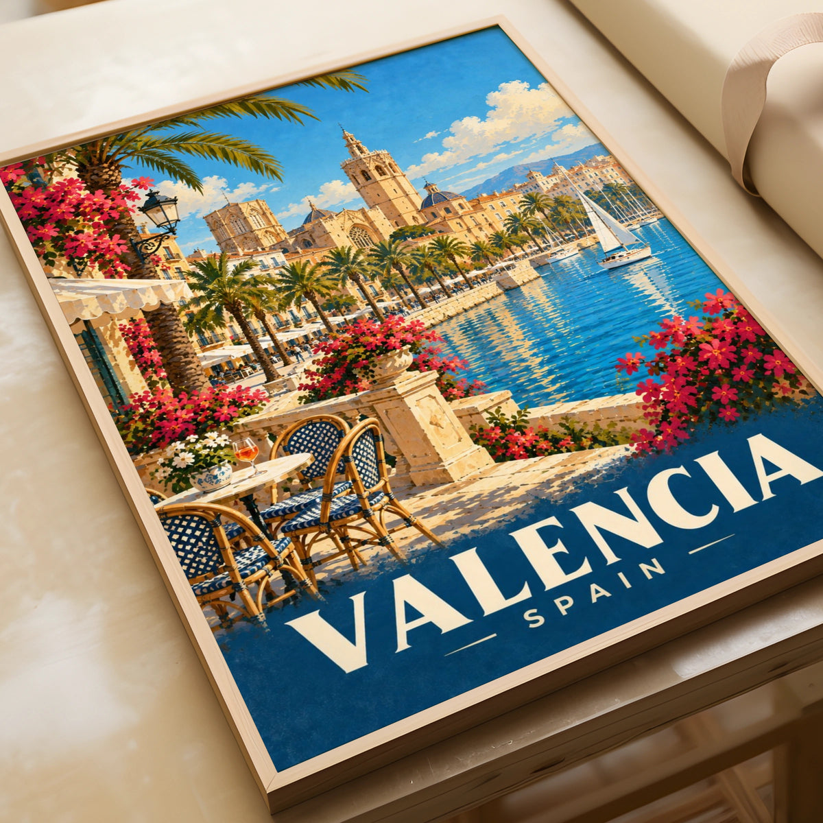 Valencia Spain Travel Poster, Retro Spanish City Print, Mediterranean Wall Art