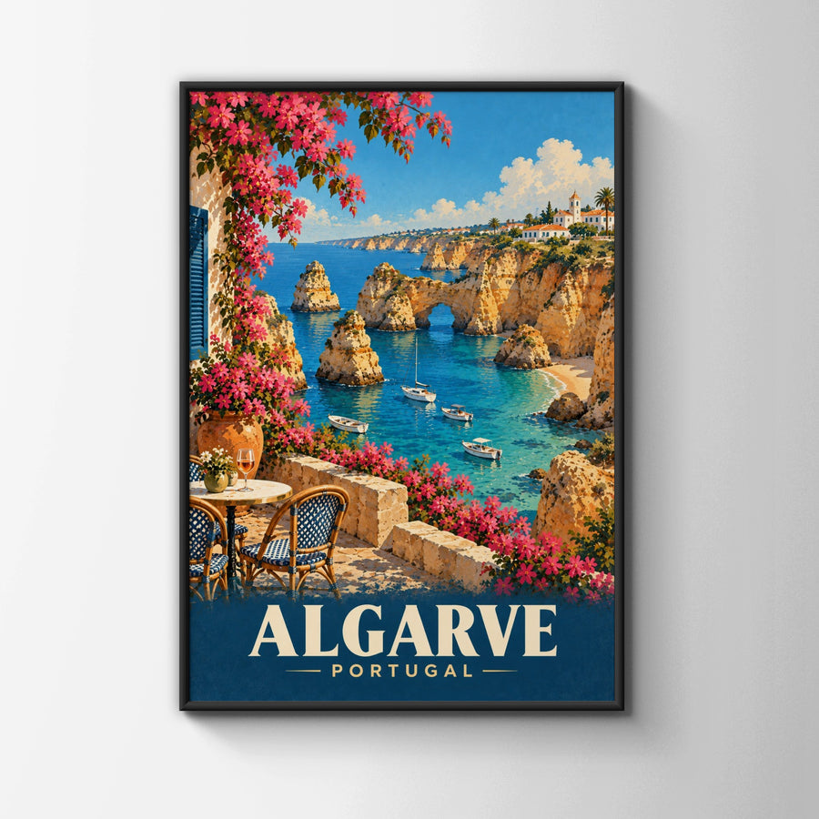 Algarve Portugal Travel Poster, Vintage Coastal Wall Art, Mediterranean Print