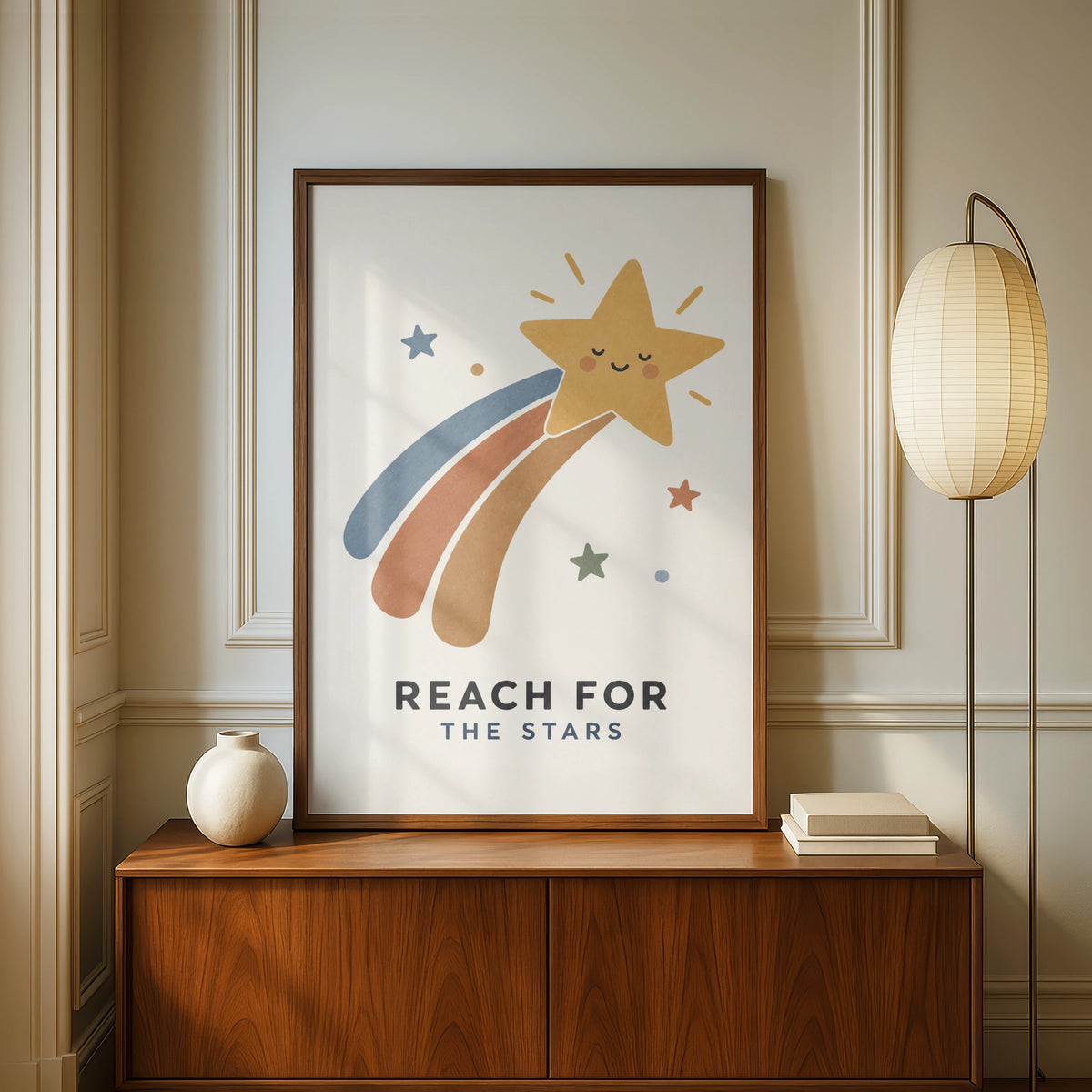 Reach For The Stars Kids Poster, Cute Shooting Star Nursery Wall Art Print