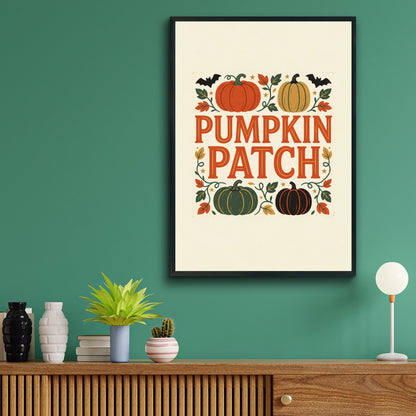 Pumpkin Patch Autumn Wall Art, Halloween Harvest Poster, Retro Fall Home Decor Print