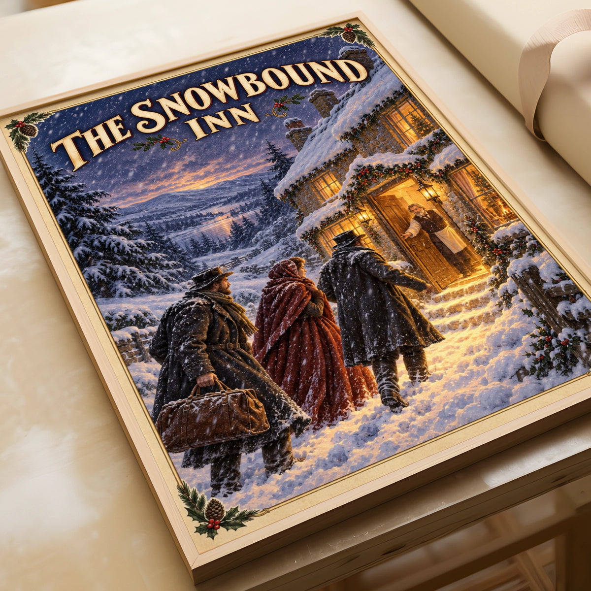 Victorian Winter Inn Christmas Poster, Snowbound Festive Wall Art, Cosy Holiday Print