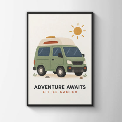 Adventure Awaits Little Camper Poster, Kids Camping Wall Art, Campervan Nursery Print, Van Life