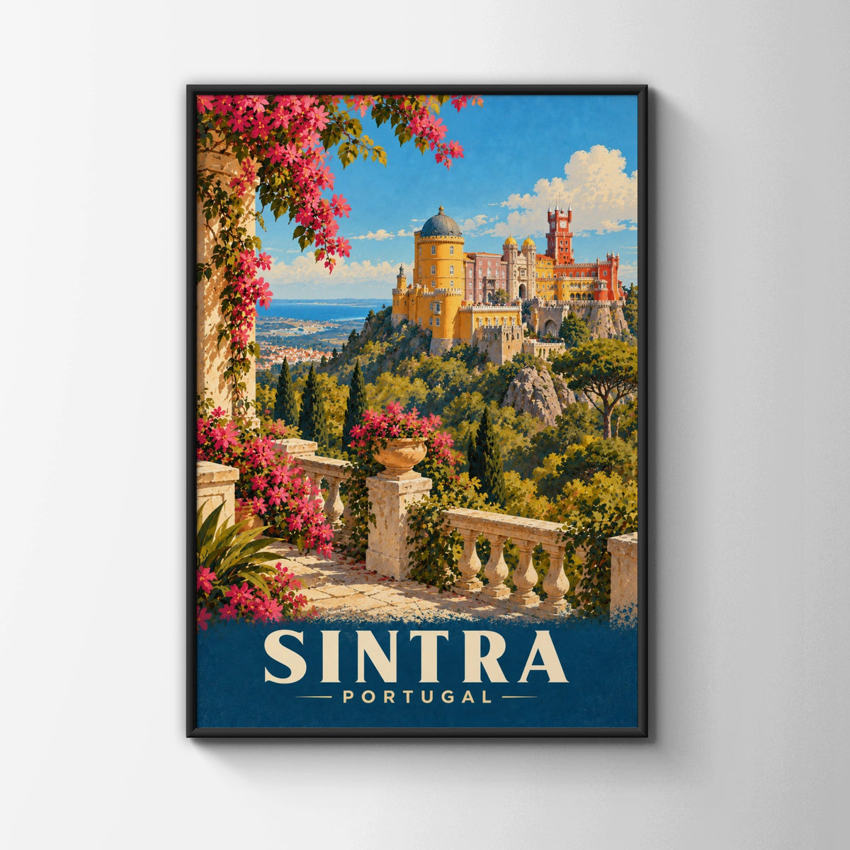 Sintra Portugal Travel Poster, Pena Palace Wall Art, Vintage Style Print, Europe