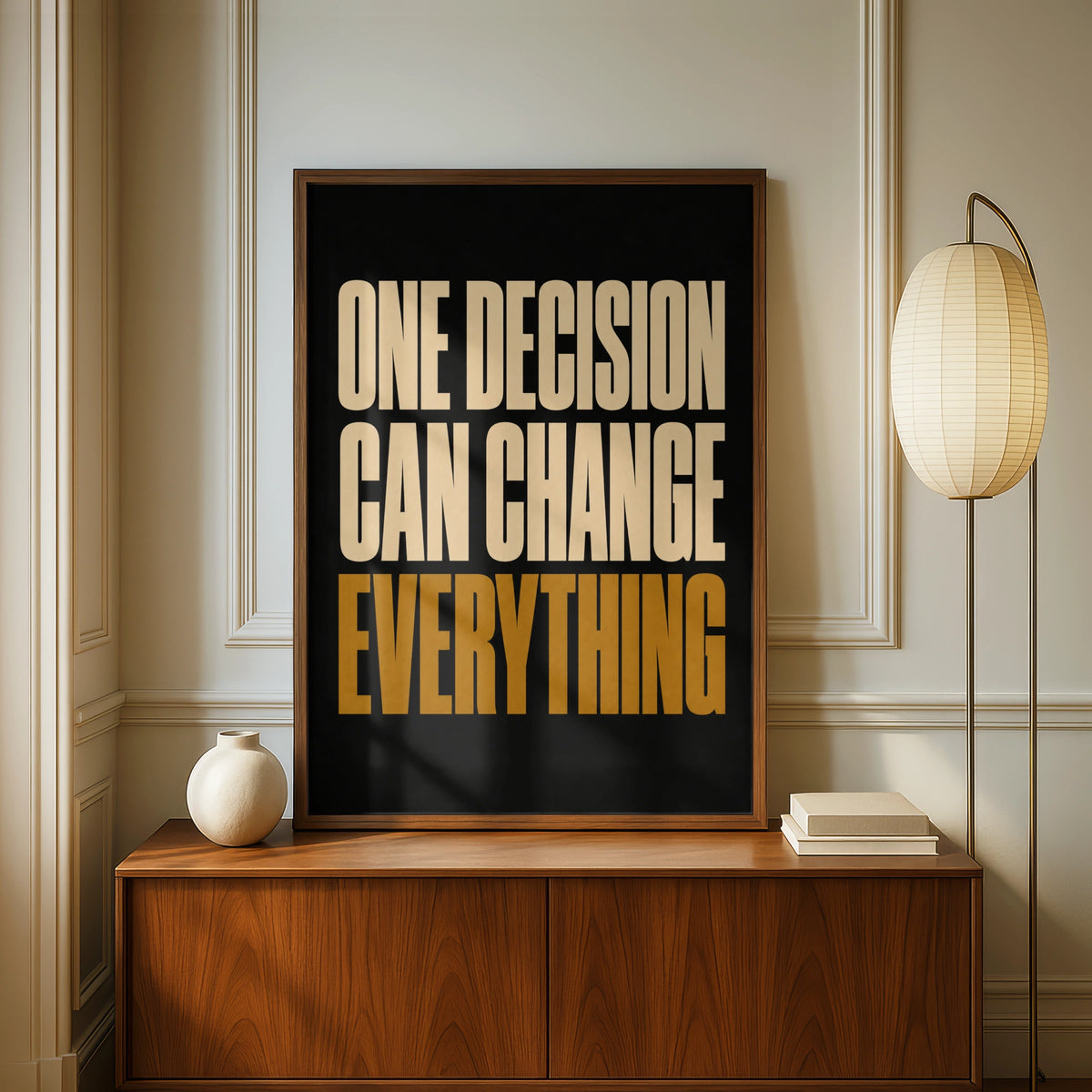 One Decision Can Change Everything Motivational Quote Poster, Bold Black Gold Wall Art