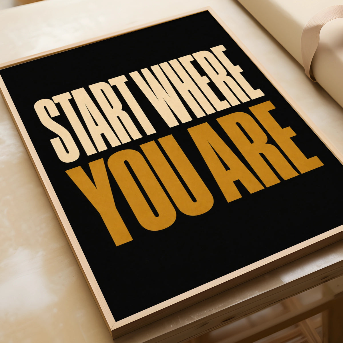 Start Where You Are Motivational Quote Poster, Black Gold Typography Wall Art
