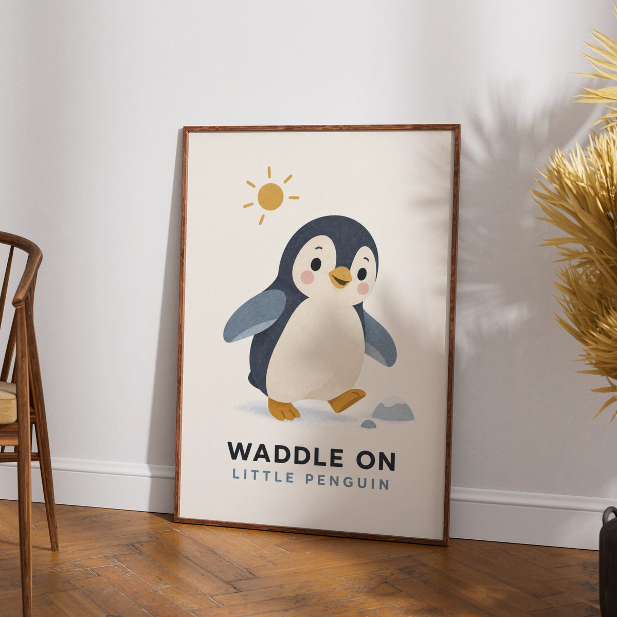Waddle On Little Penguin Poster, Cute Animal Nursery Wall Art, Kids Room Print