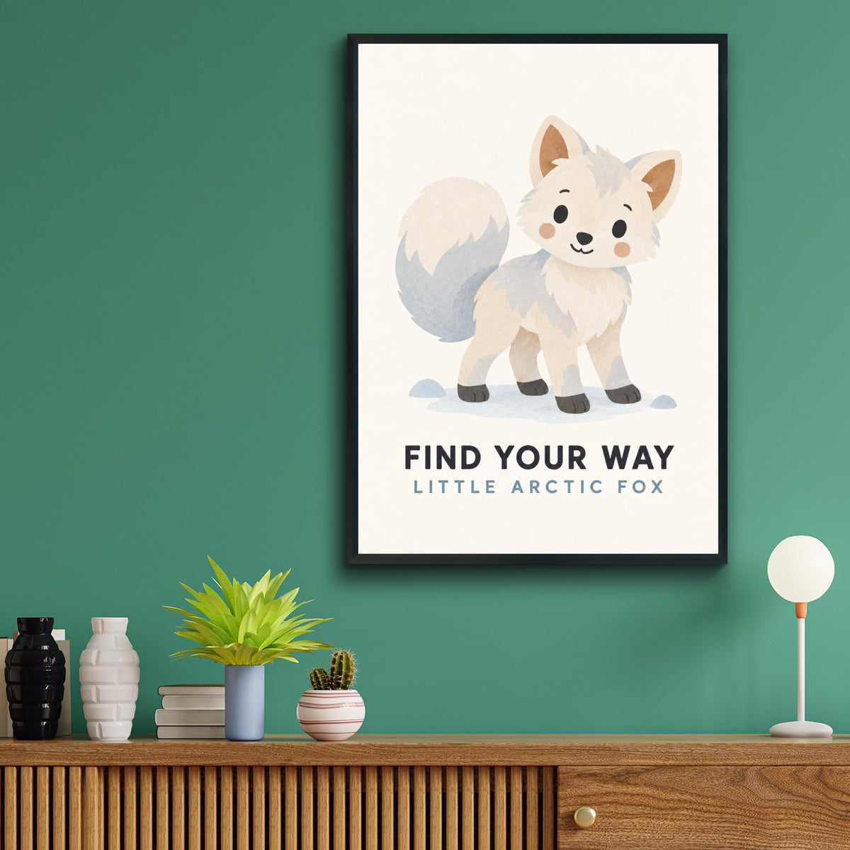 Arctic Fox Nursery Poster, Find Your Way, Cute Animal Kids Wall Art Print