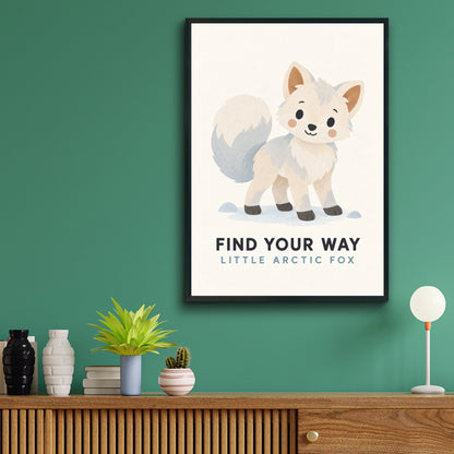 Arctic Fox Nursery Poster, Find Your Way, Cute Animal Kids Wall Art Print
