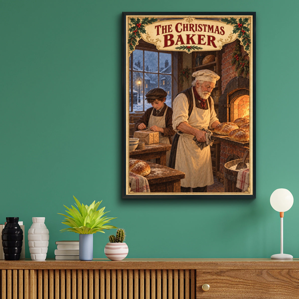 Victorian Christmas Bakery Poster, The Christmas Baker Wall Art, Vintage Festive Print