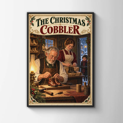 The Christmas Cobbler Vintage Poster, Victorian Holiday Wall Art, Festive Craft Print