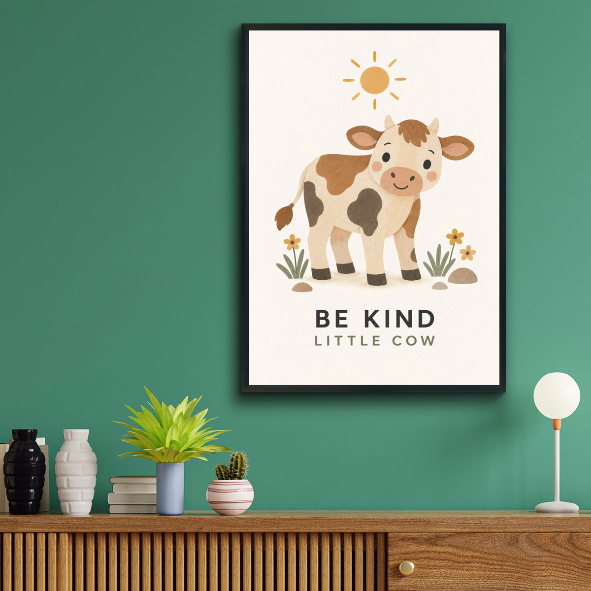 Be Kind Little Cow Nursery Print, Cute Farm Animal Poster, Kids Wall Art Gift