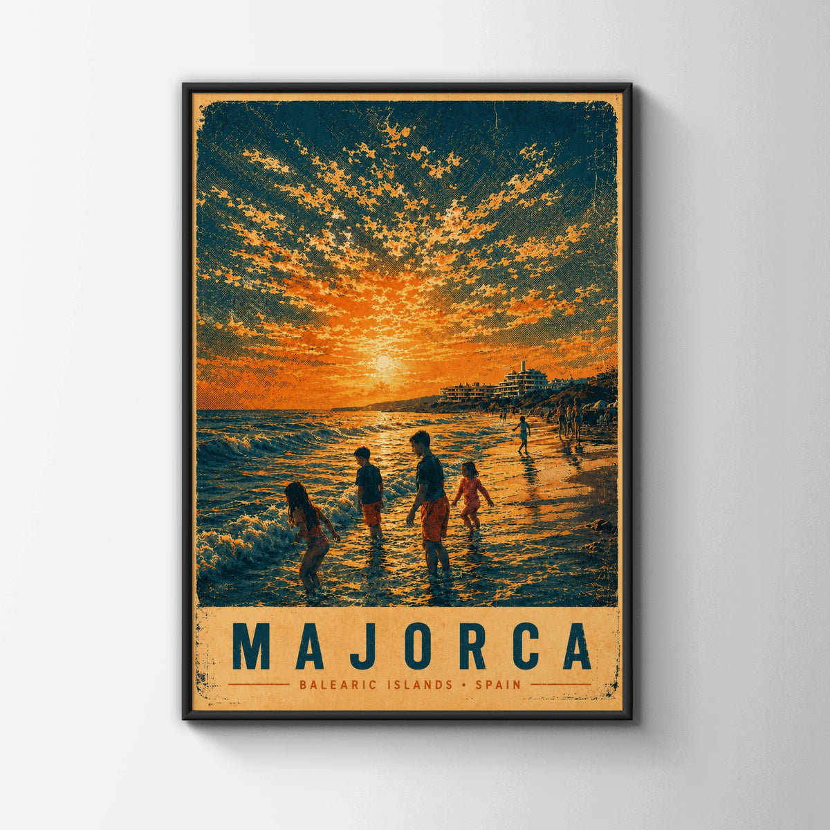 Majorca Vintage Travel Poster, Balearic Islands Spain Beach Sunset Wall Art Print