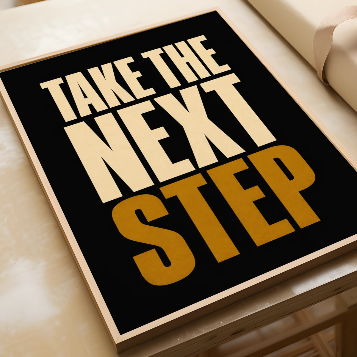 Take The Next Step Motivational Quote Poster, Bold Black Gold Wall Art Print