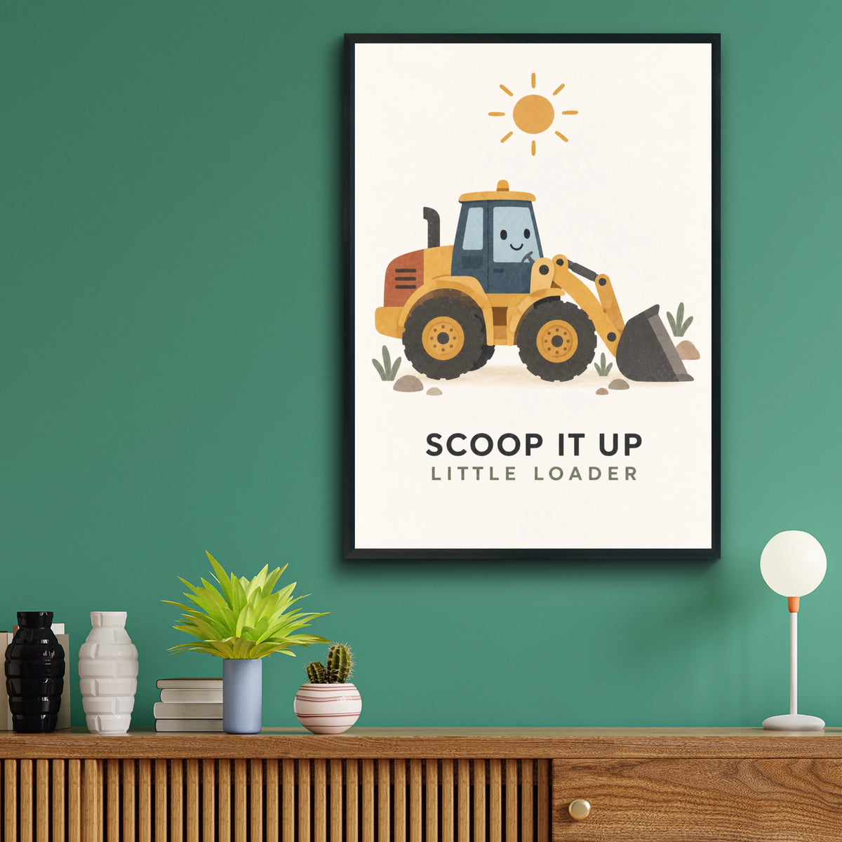 Cute Digger Poster, Kids Construction Wall Art, Boys Bedroom Print, Little Loader