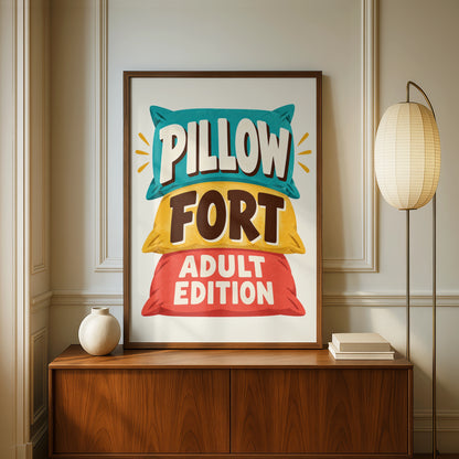Pillow Fort Adult Edition Funny Wall Art, Humorous Retro Poster, Cosy Bedroom Print