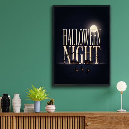 Halloween Night Poster, Spooky Wall Art, Dark Moon Pumpkin Print, Trick or Treat Decor