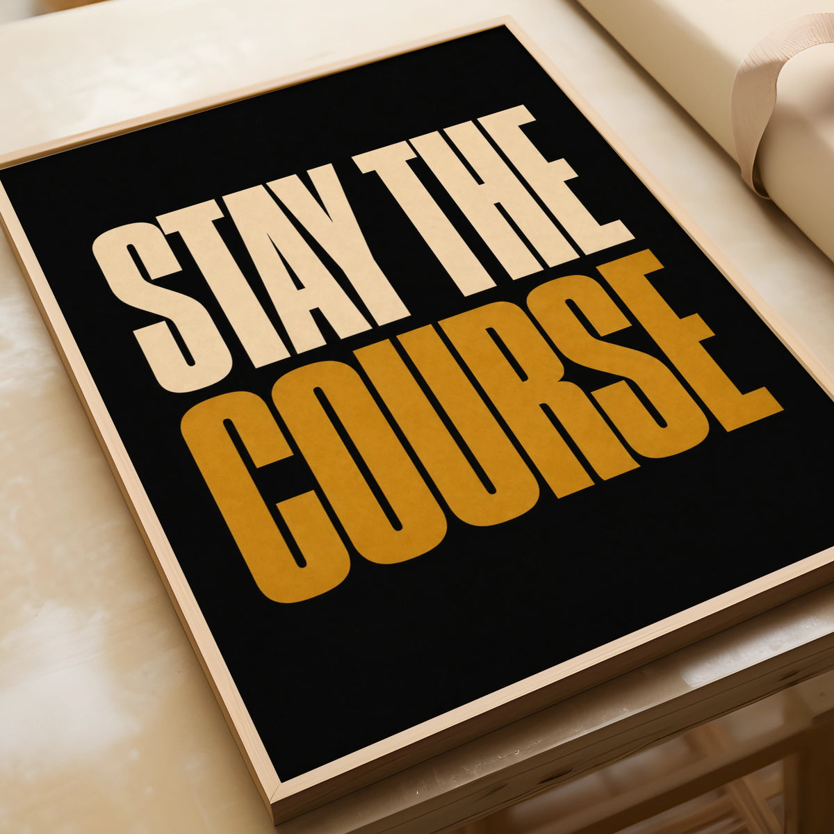 Stay The Course Motivational Poster, Bold Typography Wall Art, Black Gold Print