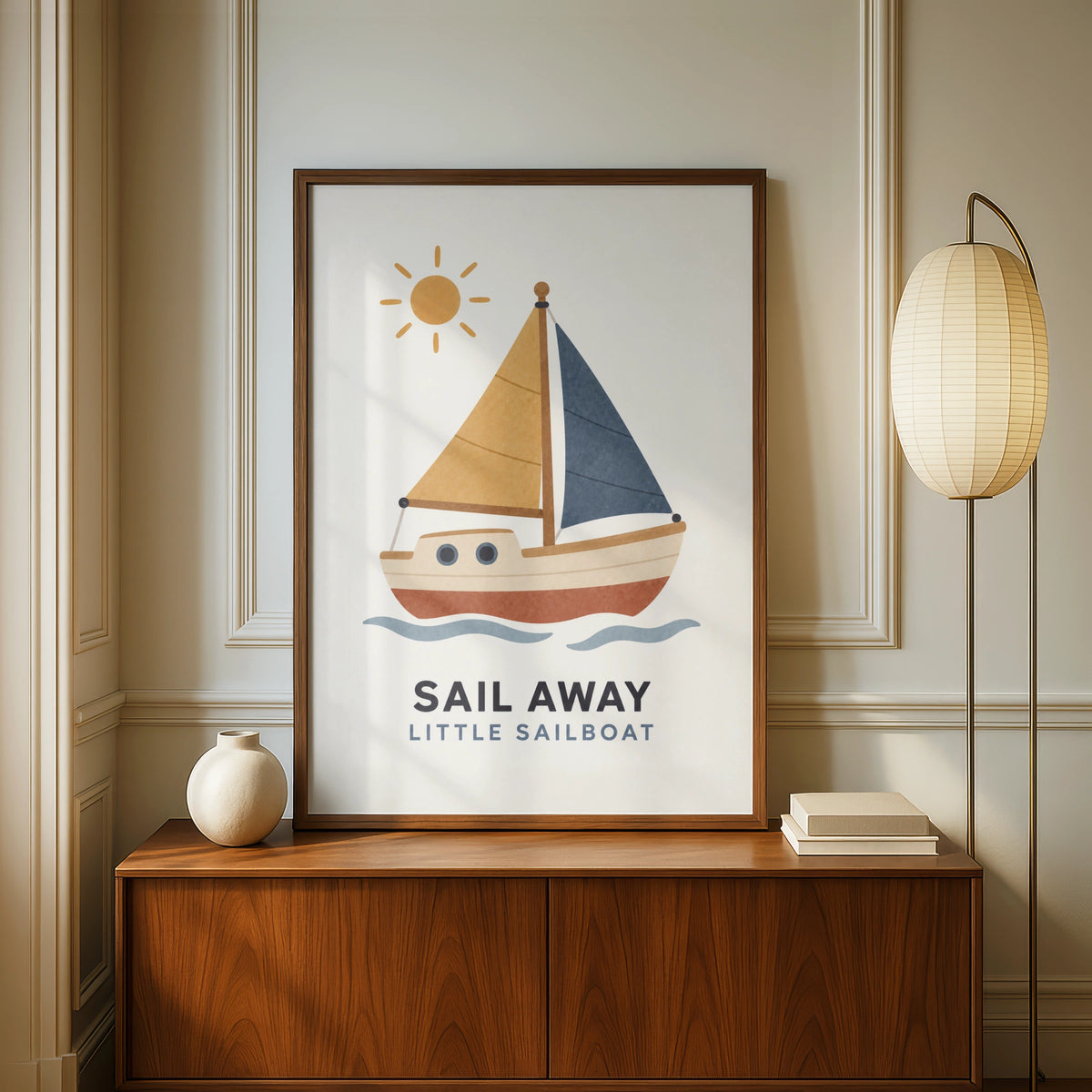 Sail Away Little Sailboat Nursery Poster, Nautical Kids Wall Art, Boat Print