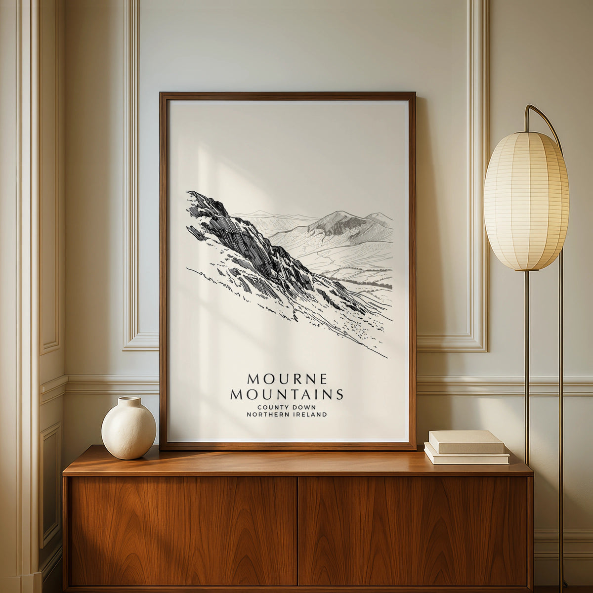 Mourne Mountains Poster, County Down Northern Ireland Wall Art, Line Drawing Print