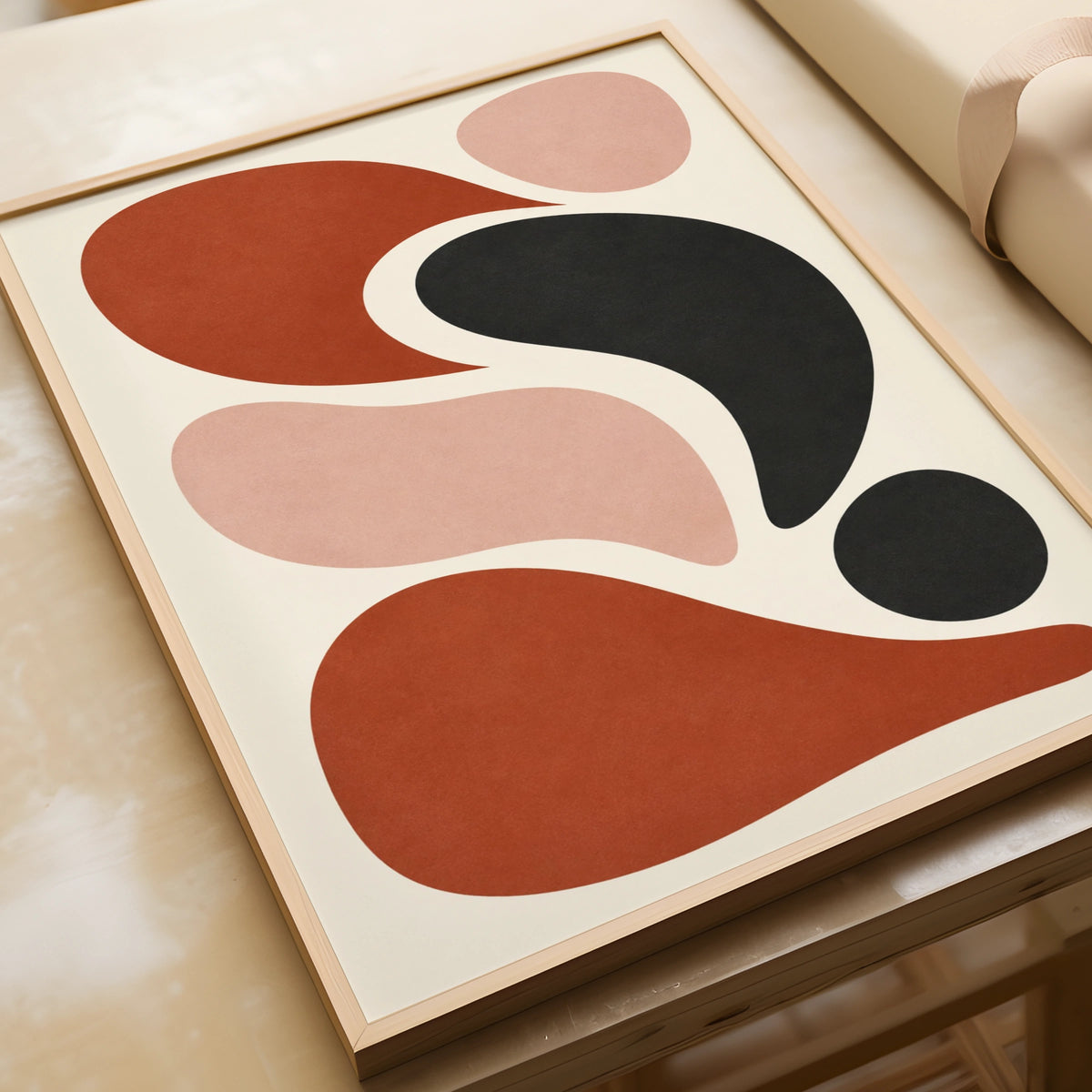Rust and Cream Abstract Shapes Poster, Mid Century Modern Wall Art Print