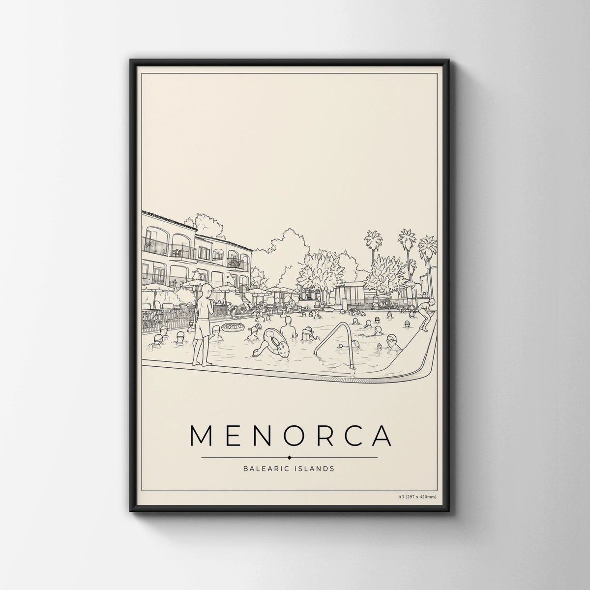 Menorca Print, Balearic Islands Wall Art, Spain Travel Poster, Line Art Holiday Pool