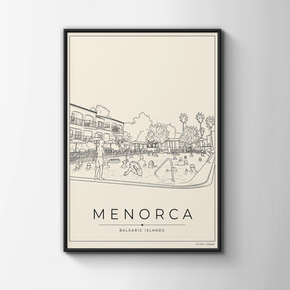 Menorca Print, Balearic Islands Wall Art, Spain Travel Poster, Line Art Holiday Pool