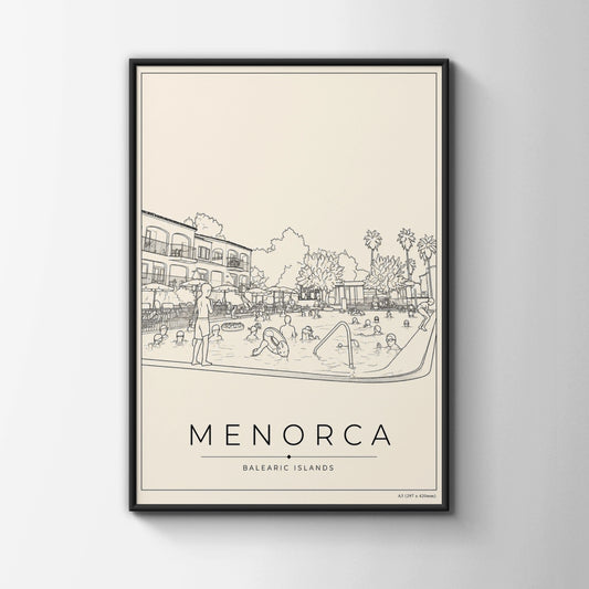 Menorca Print, Balearic Islands Wall Art, Spain Travel Poster, Line Art Holiday Pool