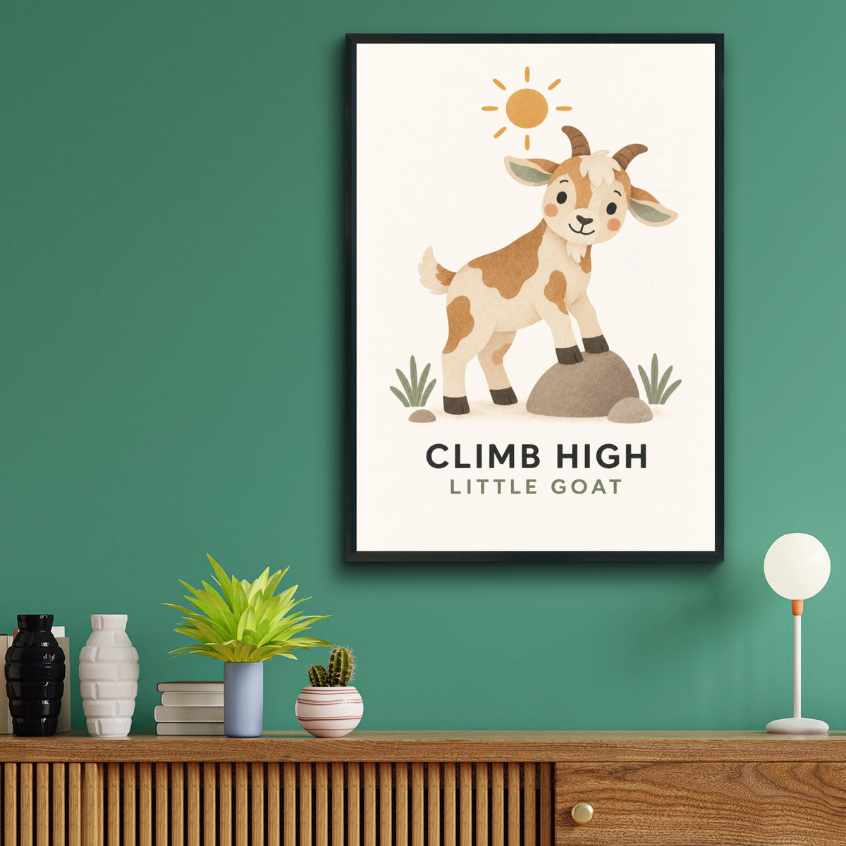 Climb High Little Goat Nursery Poster, Cute Farm Animal Wall Art, Kids Room Print