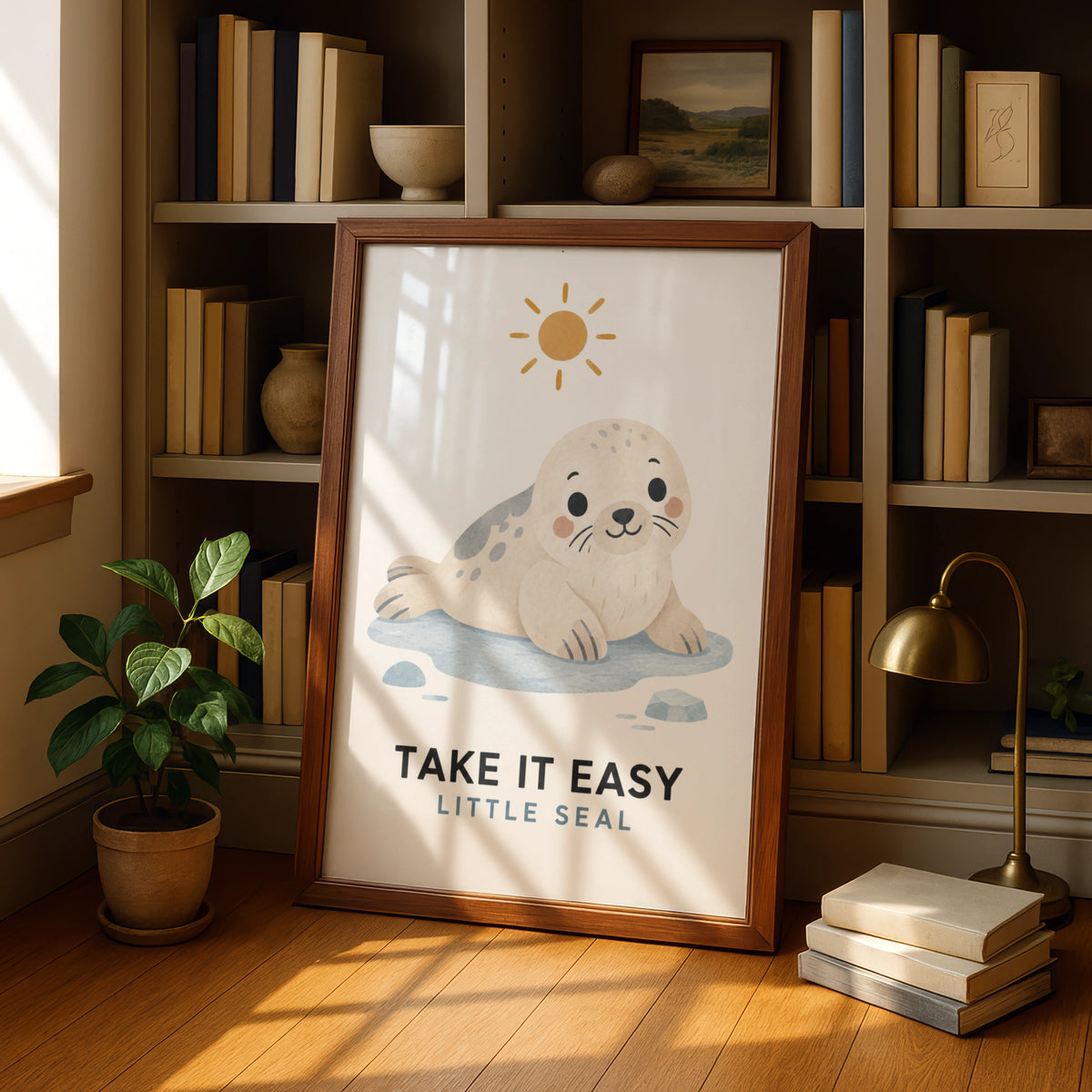 Take It Easy Little Seal Poster, Cute Baby Seal Print, Kids Ocean Animal Wall Art