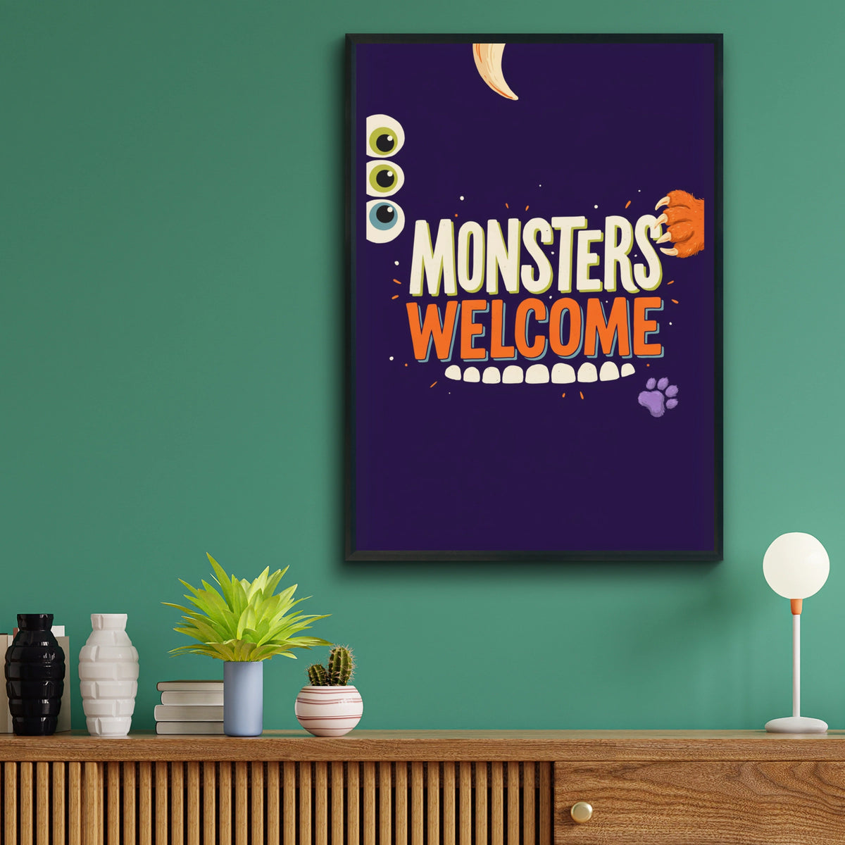 Monsters Welcome Kids Room Poster, Fun Monster Wall Art, Childrens Bedroom Print