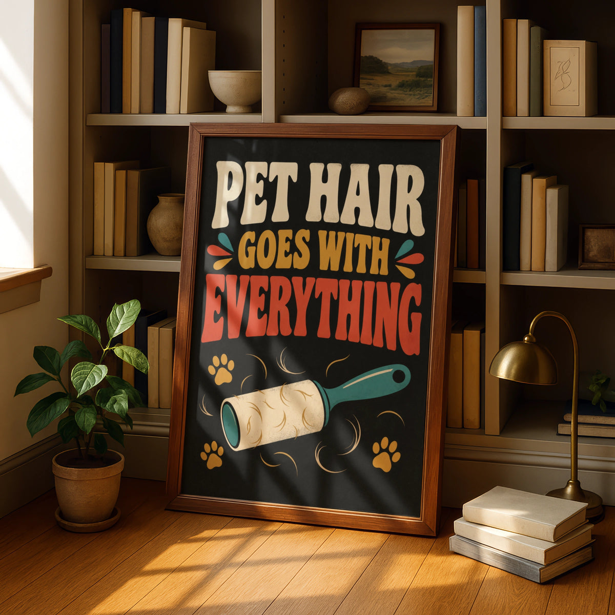 Pet Hair Goes With Everything Poster, Funny Dog Cat Owner Wall Art, Retro Gift Print