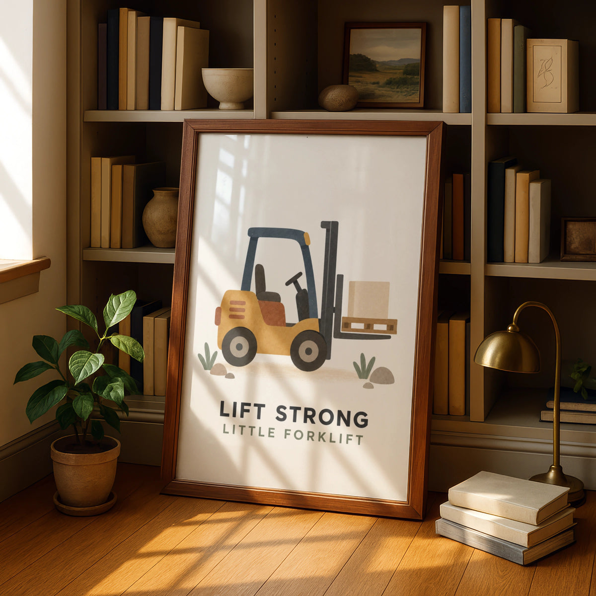 Forklift Kids Poster, Lift Strong Little Forklift Print, Boys Nursery Wall Art