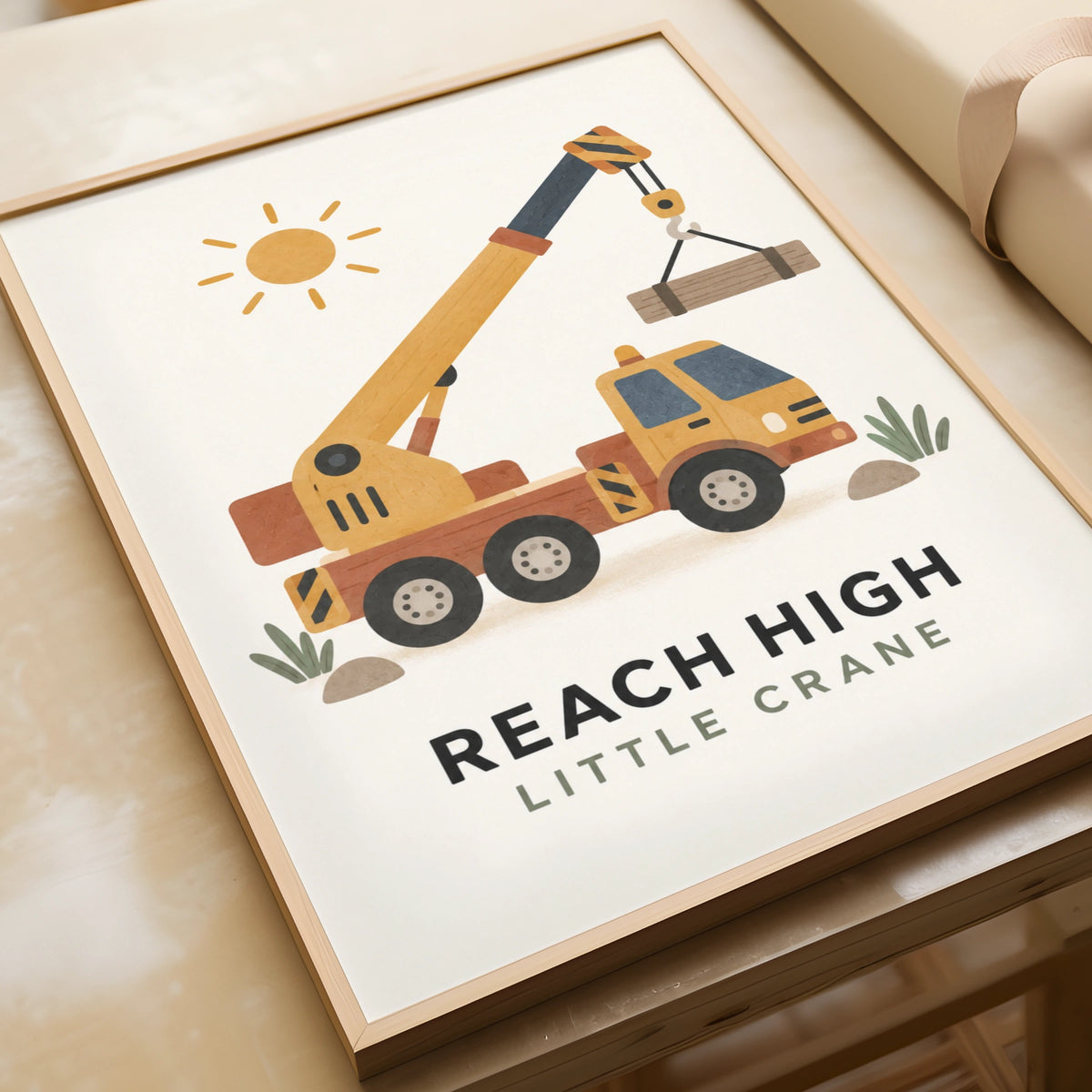 Reach High Little Crane Truck Poster, Kids Construction Wall Art, Boys Room Print