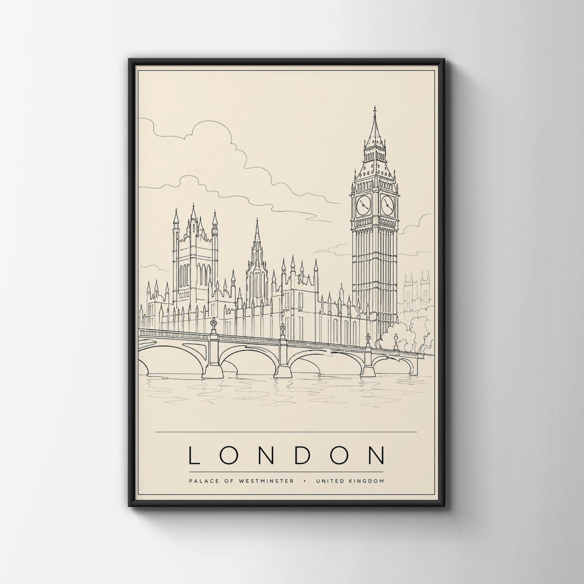 London Travel Poster, Big Ben Wall Art, Palace of Westminster Line Art Print, UK City