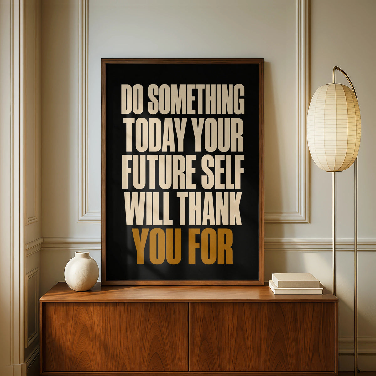 Motivational Quote Poster, Future Self Wall Art, Bold Typography Print, Black Gold