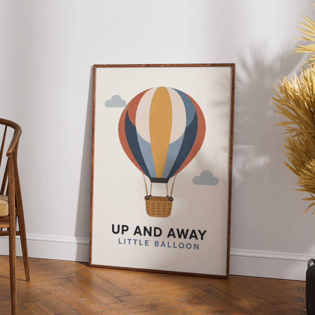 Hot Air Balloon Nursery Poster, Up And Away Print, Kids Room Wall Art, Retro