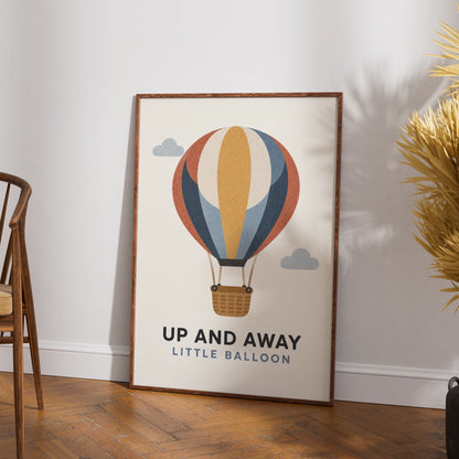 Hot Air Balloon Nursery Poster, Up And Away Print, Kids Room Wall Art, Retro
