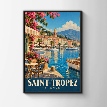 Saint-Tropez France Travel Poster, French Riviera Harbour Wall Art Print