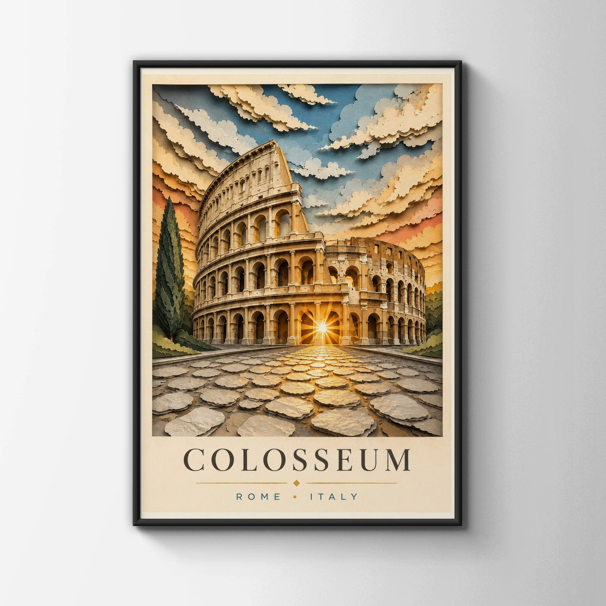 Colosseum Rome Poster, Italy Travel Print, Paper Cut Art, Roman Wall Decor