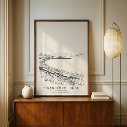 Strangford Lough Poster, County Down Northern Ireland Wall Art, Line Drawing Print