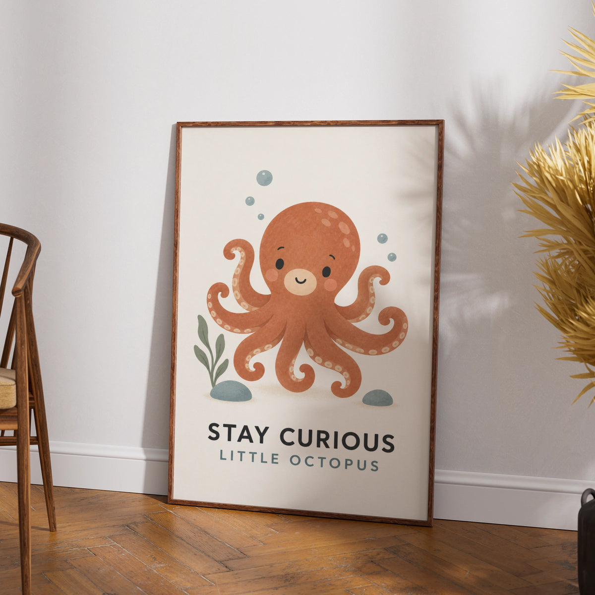 Stay Curious Little Octopus Nursery Poster, Ocean Kids Wall Art, Cute Sea Print