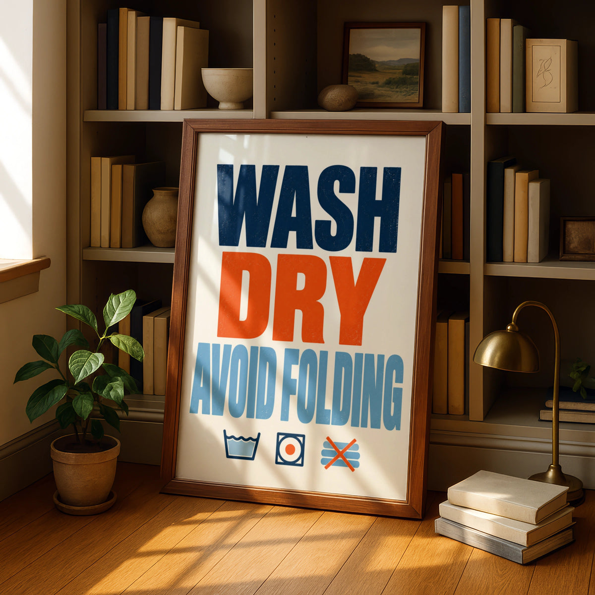 Wash Dry Avoid Folding Laundry Room Poster, Funny Utility Room Wall Art Print