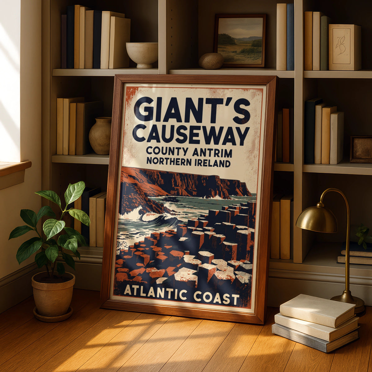 Giant's Causeway Poster, Northern Ireland Vintage Travel Print, County Antrim Wall Art