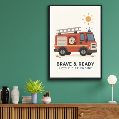 Fire Engine Kids Wall Art Print, Brave & Ready Little Fire Truck, Boys Nursery Poster