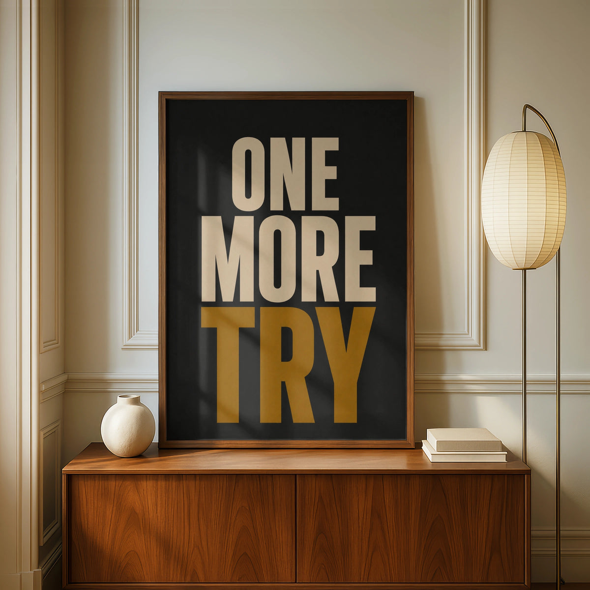 One More Try Motivational Quote Poster, Bold Typography Wall Art, Black Gold